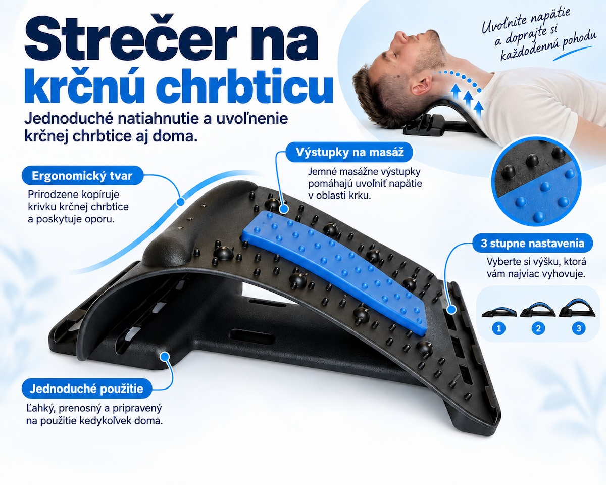 Strečer na krčnú chrbticu – 3 stupne nastavenia a masážne výstupky